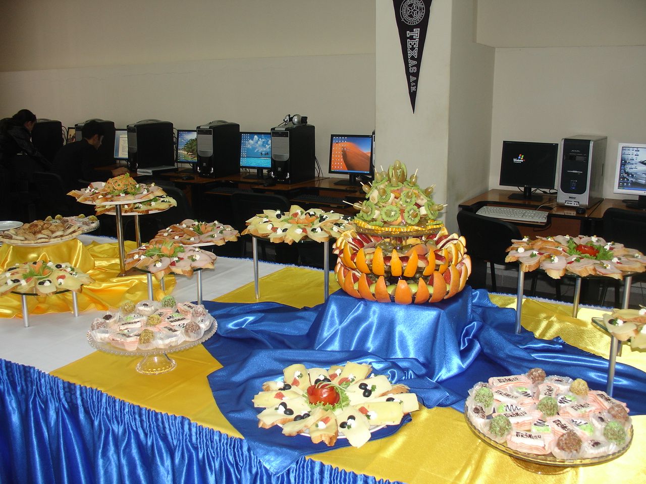 A spread of Armenian dishes on a long table