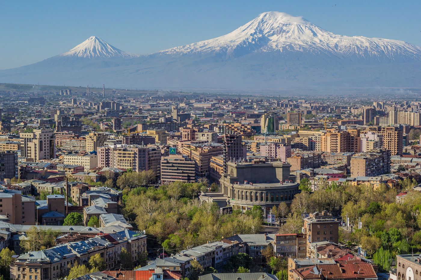 Dawn light on Mount Ararat seen across the plain